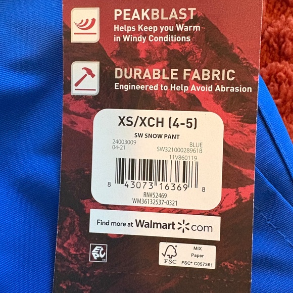 Swiss Tech Kids Blue Snow Pants Size 4-5 Waterproof Winter Ski Pants NWT - Picture 4 of 5